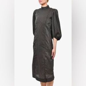 GANNI CHECKED SEERSUCKER MIDI DRESS